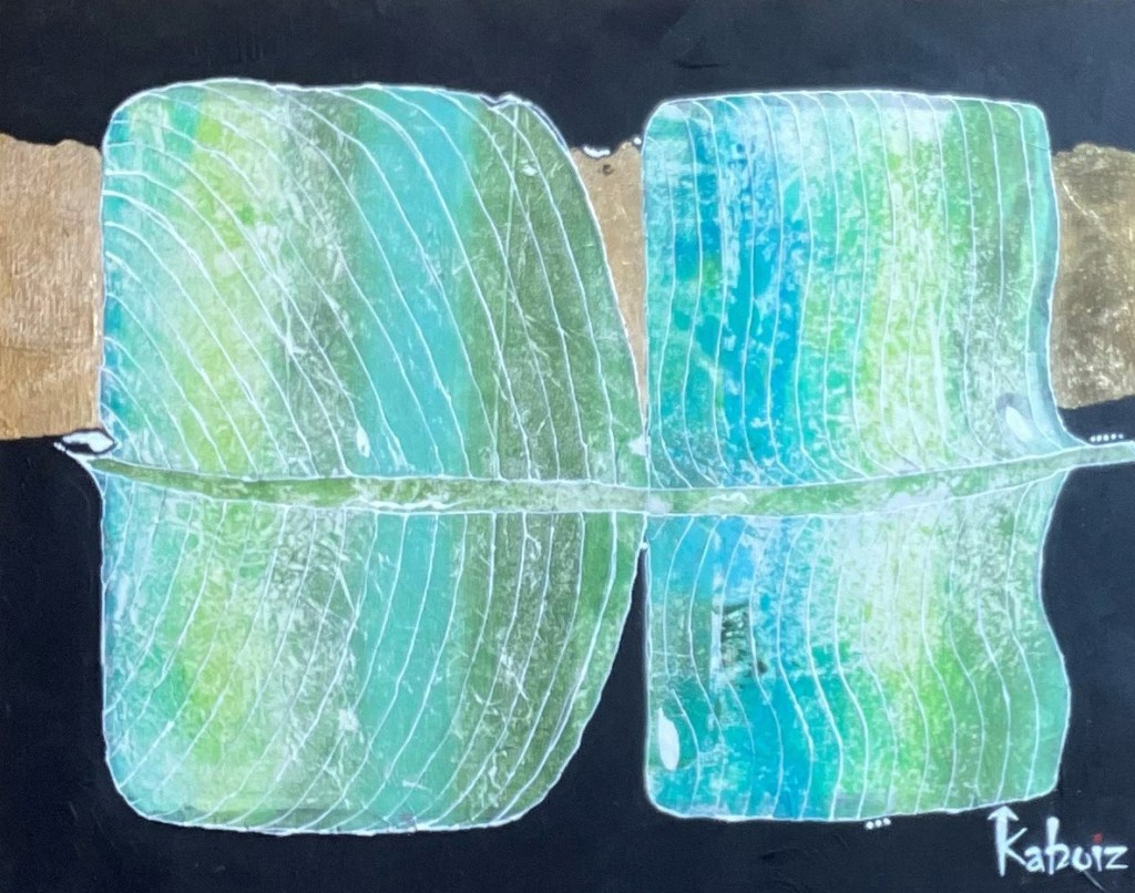 Toile réalisée en acrylique et techniques mixtes grandeur 16 x 20 pouces son titre: Party de famille, réalisée par Kaboiz femme artiste